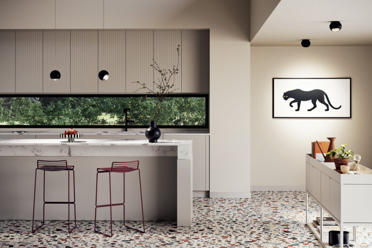 Spider pendants over a kitchen island