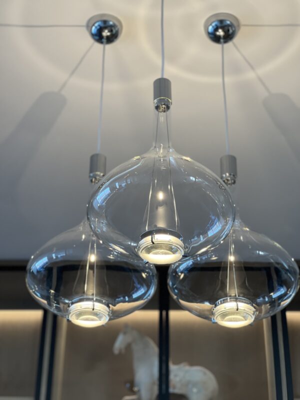 Three clear Sky-Fall pendants hung together